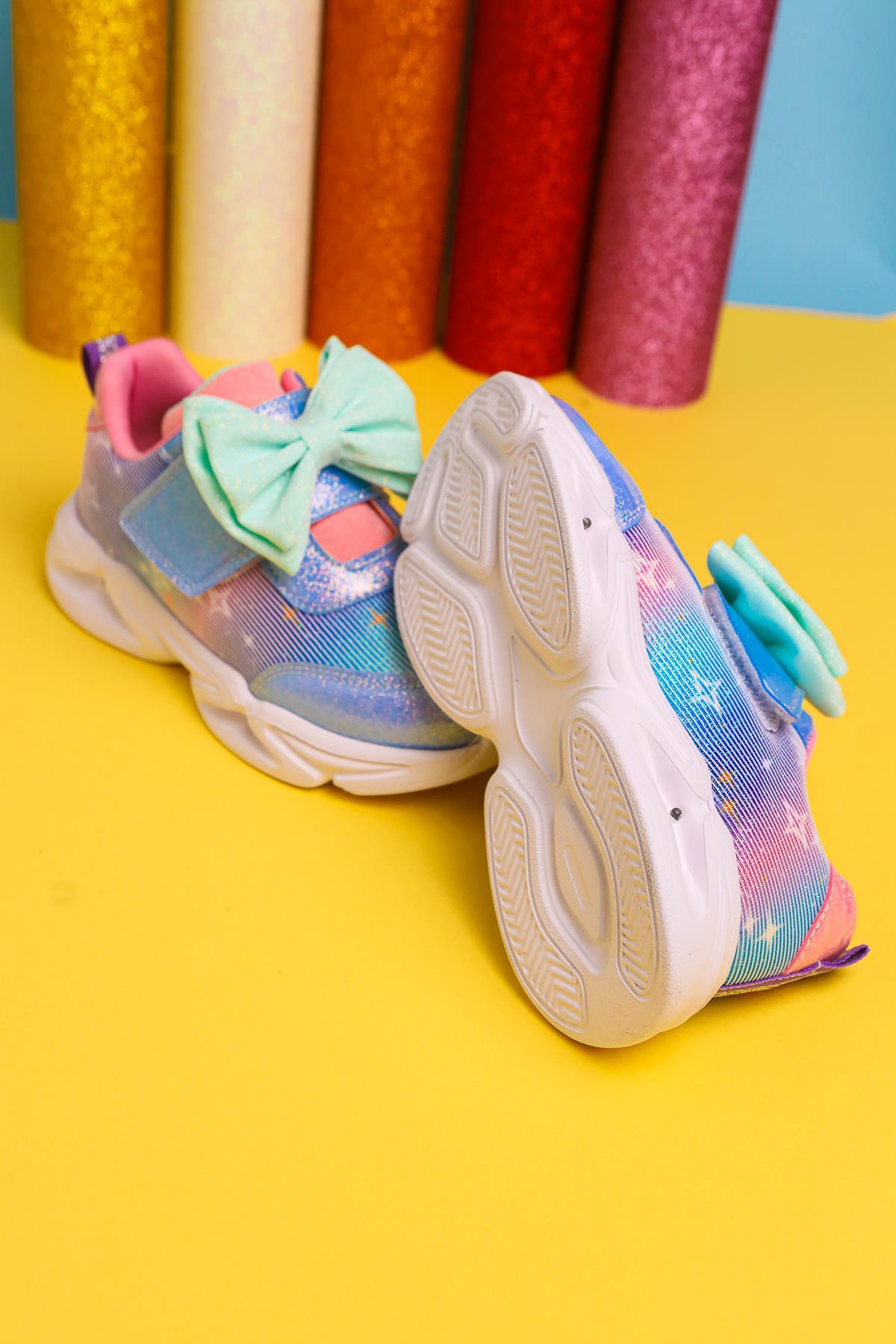 Gaia Blue Kids' Sport Shoes with Bow Detail and Light-Up Features