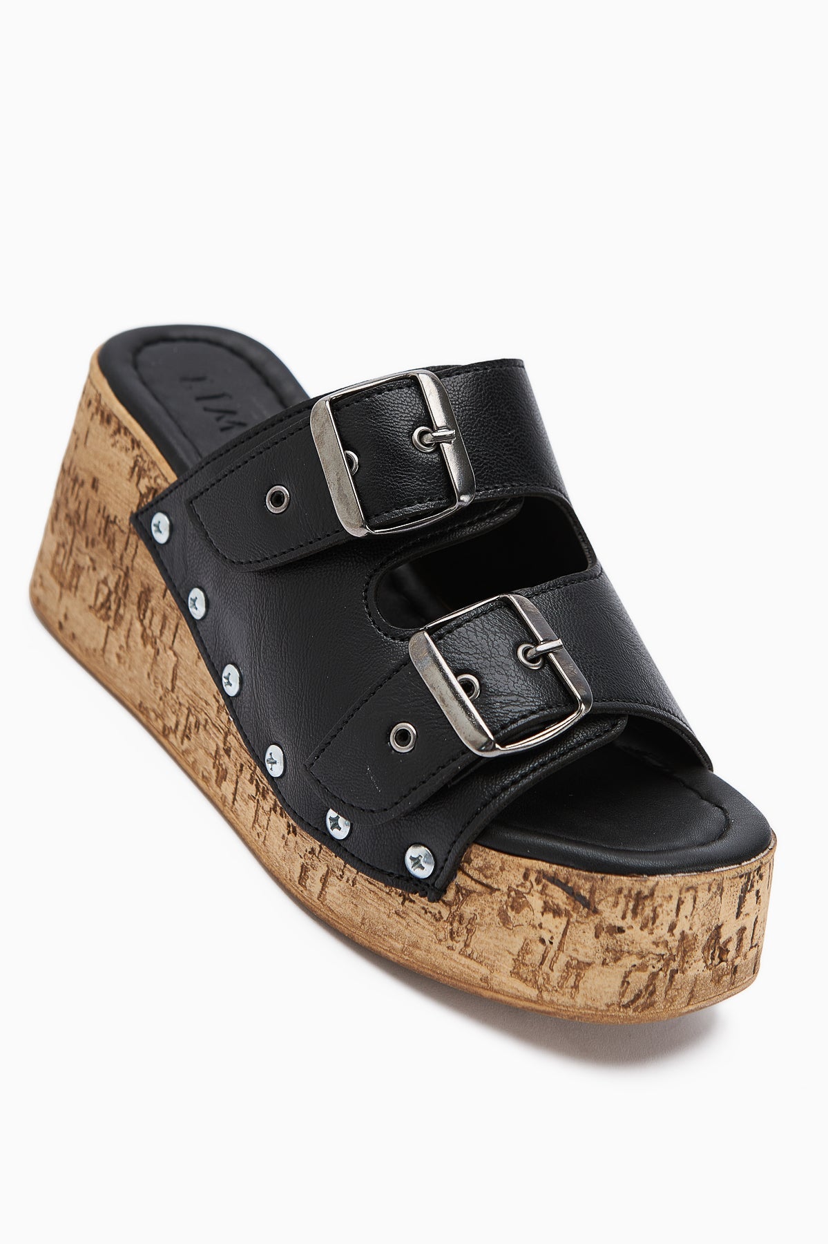 Ratka Black Double-Strap Platform Heeled Women's Slippers