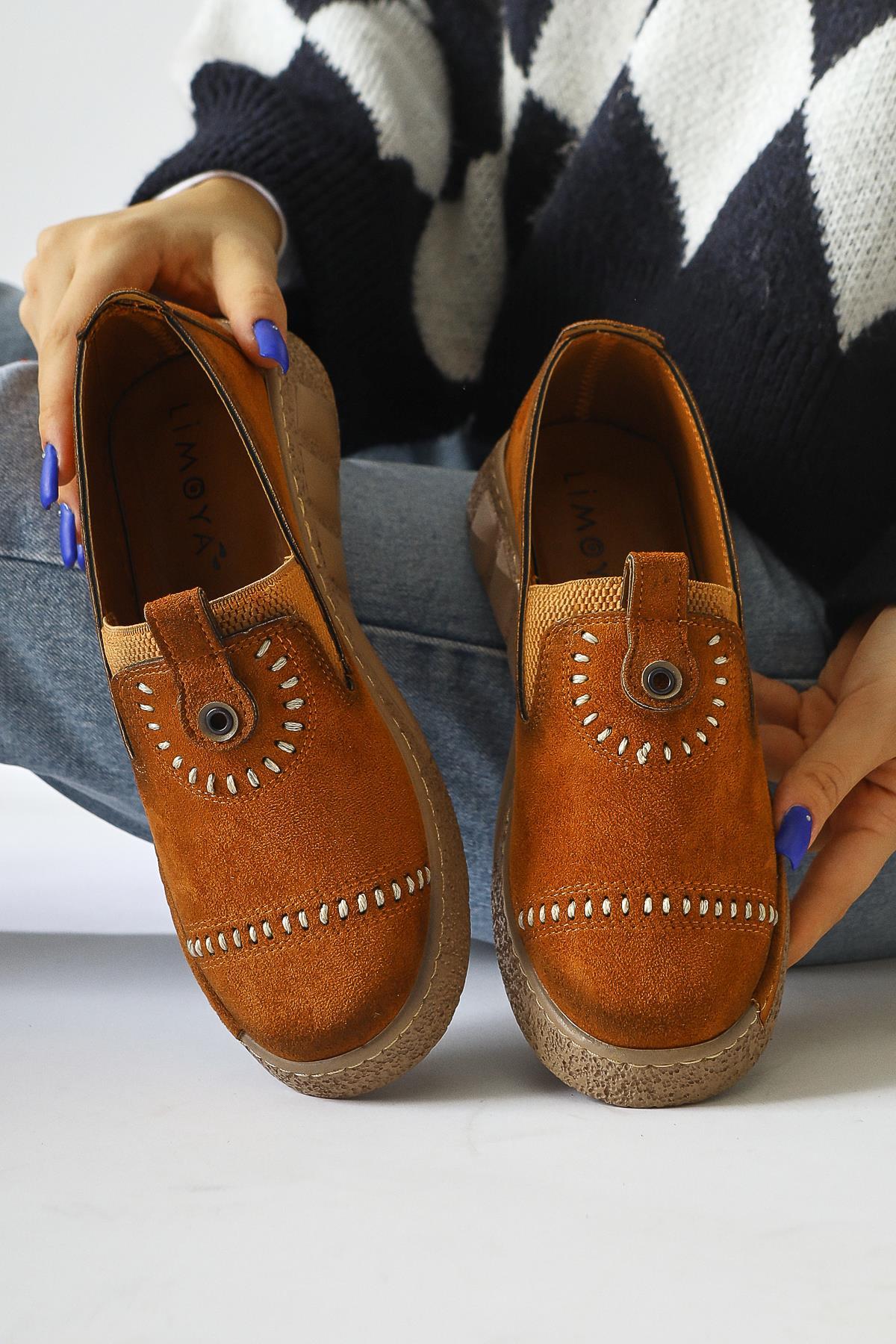 Bethina – Cognac Suede Rivet-Detail Laser-Cut Ballet Flat (Women)