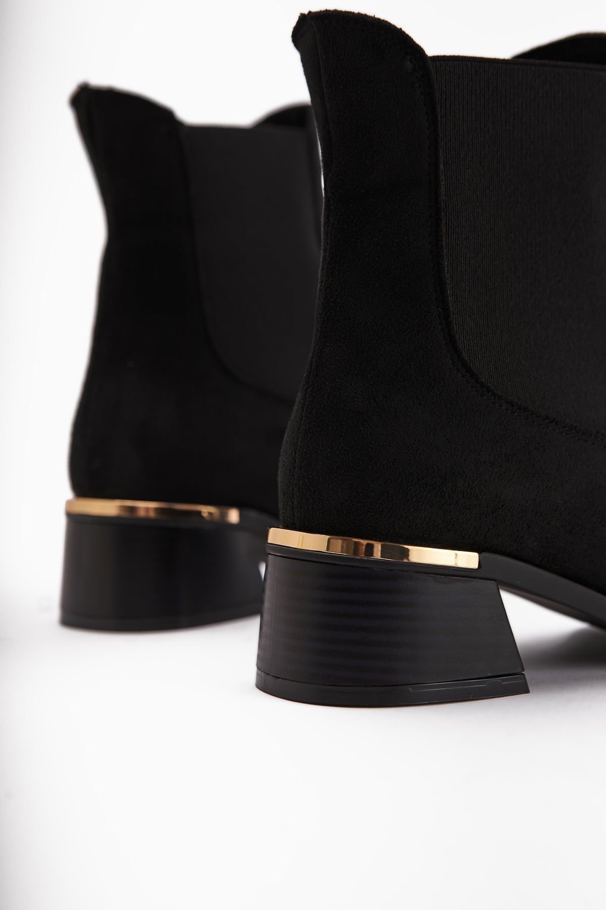 Verna – Black Suede Elastic-Panel Heeled Boot (Women)