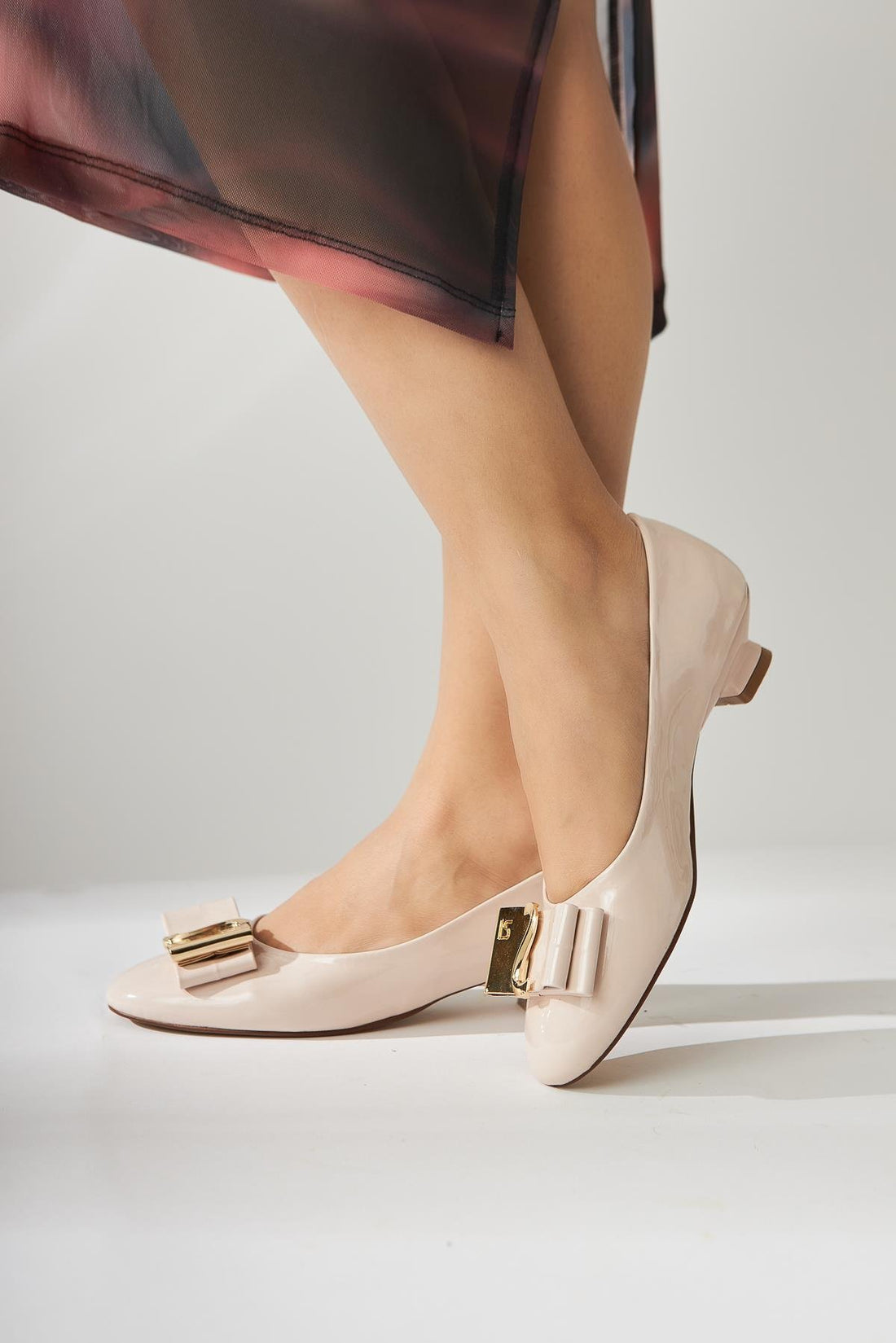Sian Beige Patent Buckle Detailed Women’s Heeled Shoes