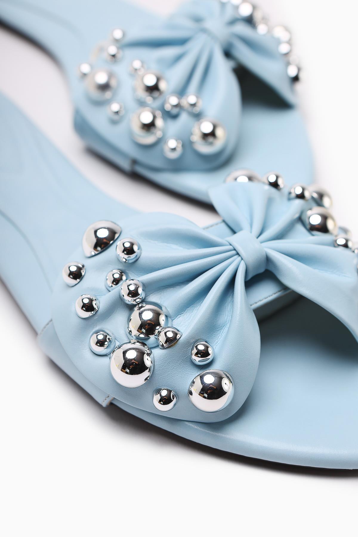 Dotty – Baby Blue Puffy-Studded Bow-Detail Slide (Women)