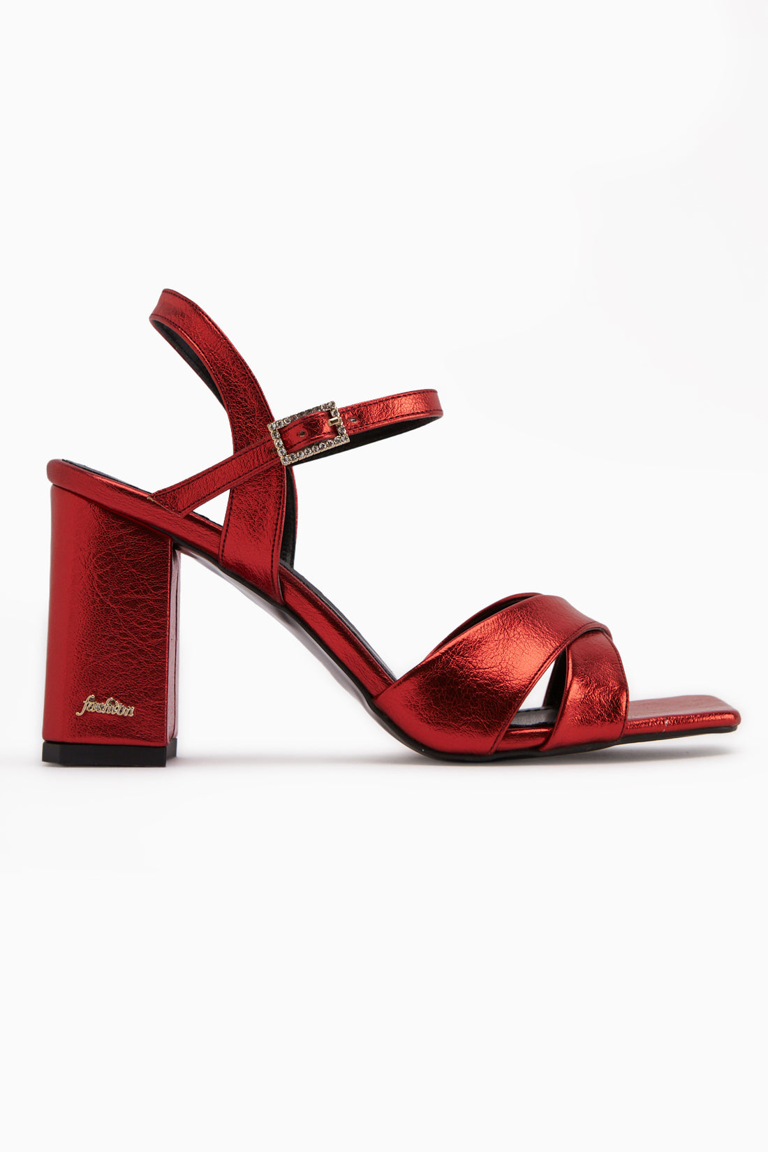 Lean Red Cross Strap Thick Heeled Women’s Sandal