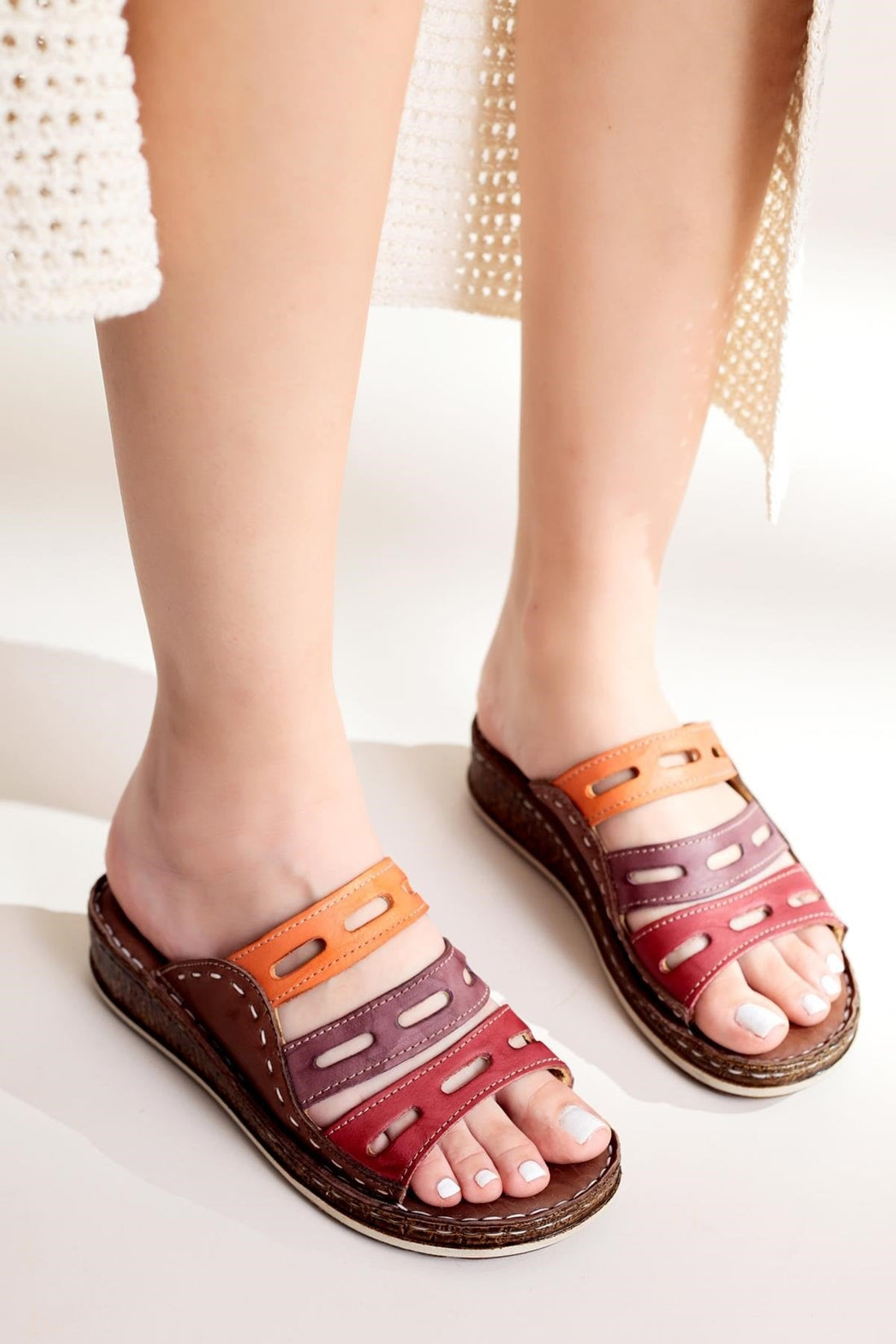 Joelle Genuine Leather – Brown Laser-Cut Slide (Women)