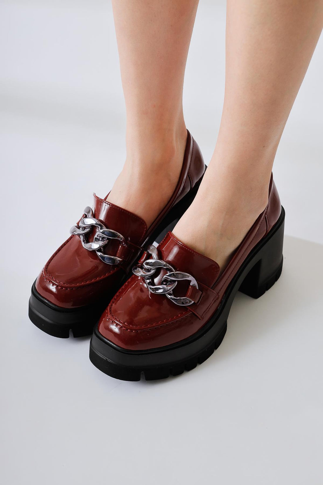 Chanpen Burgundy Buckle Detail Platform Casual Shoe