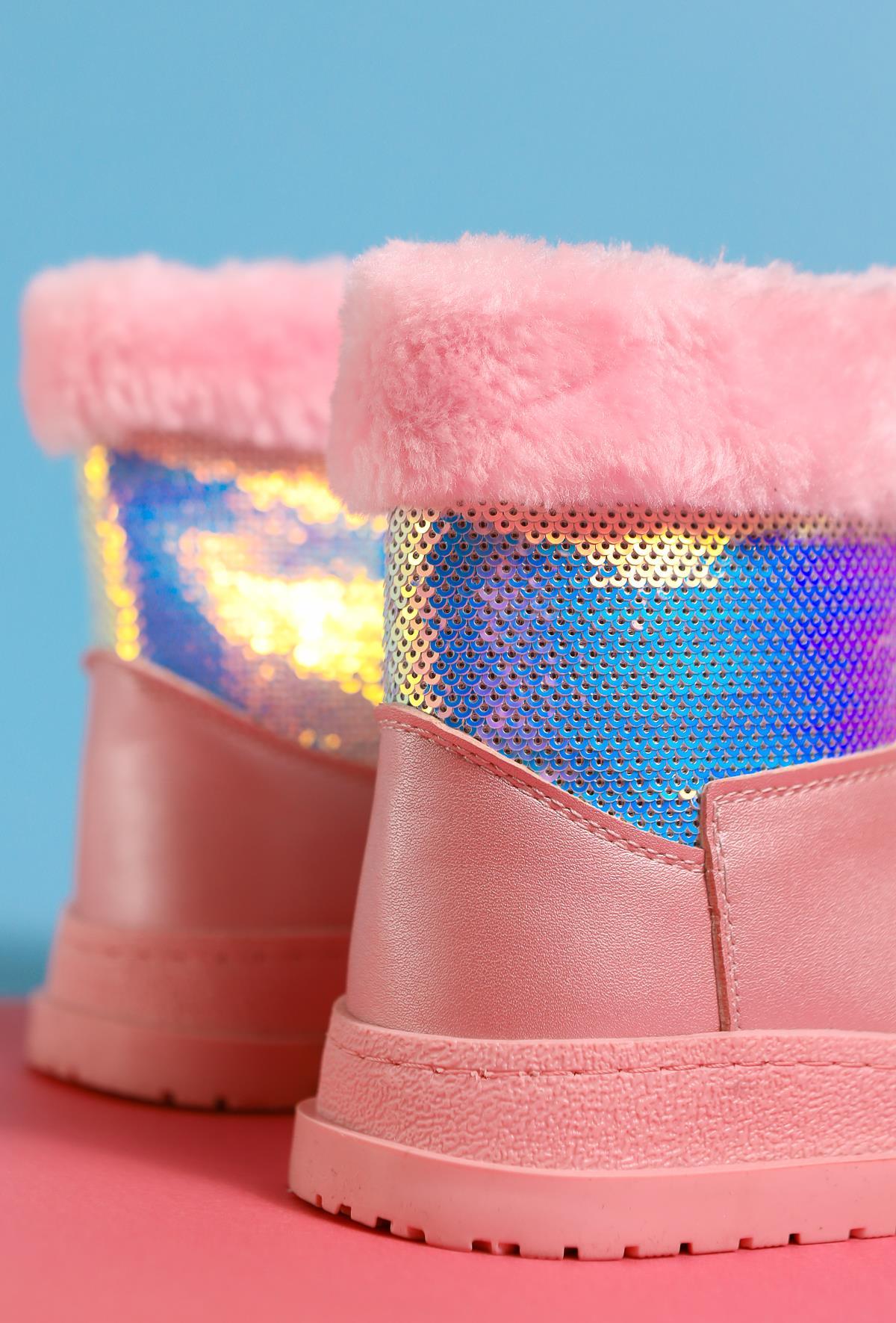 Hanne Pink Sequined Fur-Lined Kids' Boots