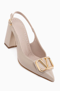 Rosemary Beige Buckle Detailed Women’s Heeled Shoes