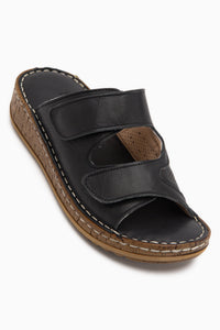 Aditi Genuine Leather Black Double Strap Women’s Slippers