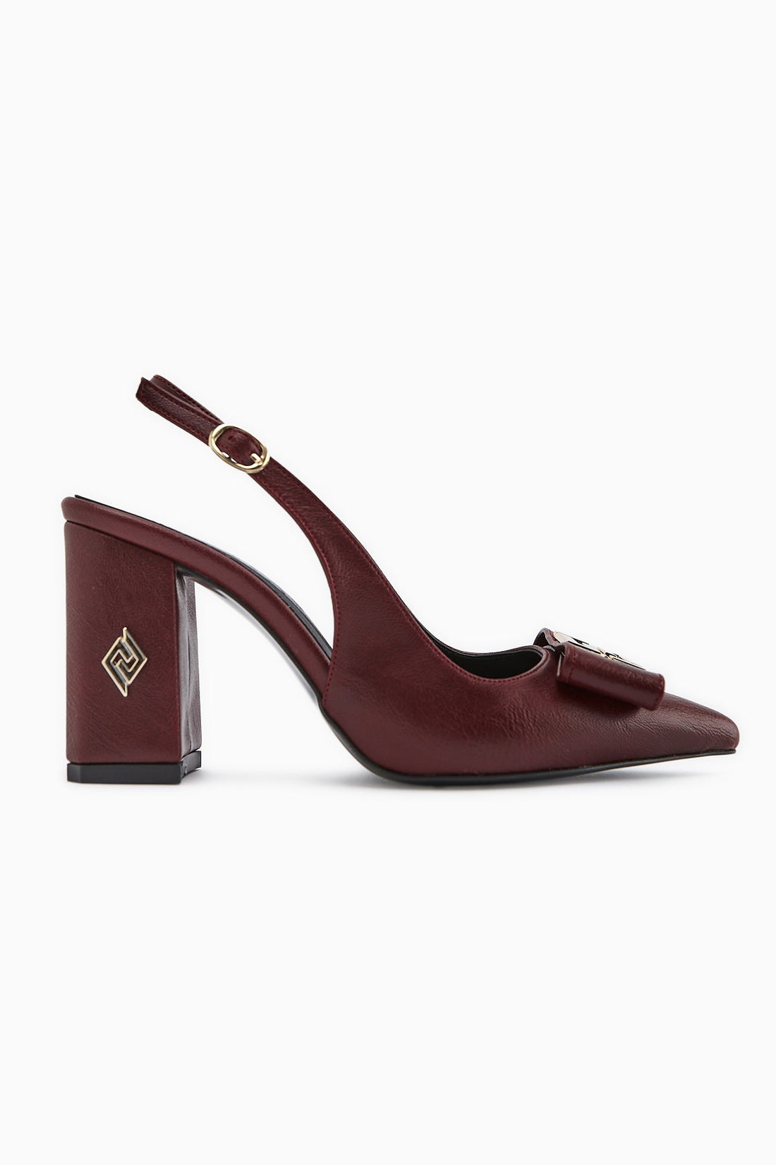 Yupin Burgundy Metal Detailed Closed-Toe Heeled Women's Shoe