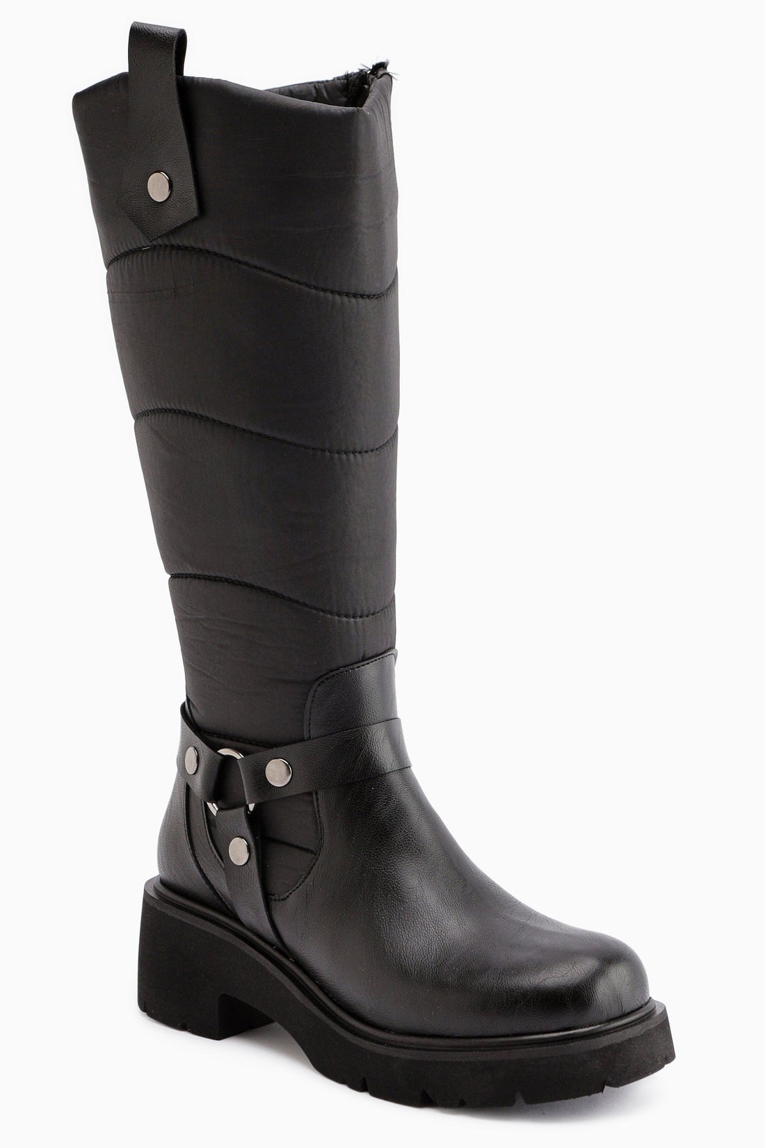 Katrin Black Metal Buckled Women's Biker Boot