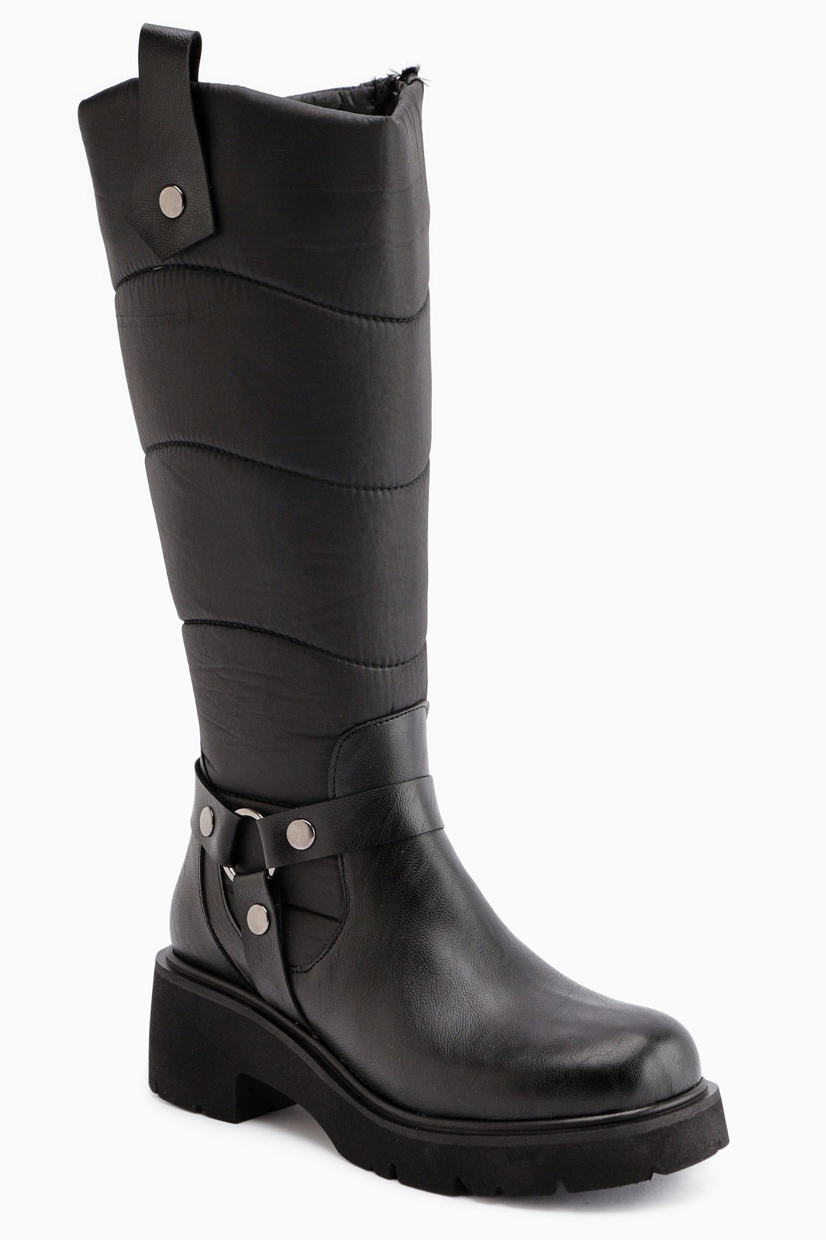 Katrin Black Metal Buckled Women's Biker Boot