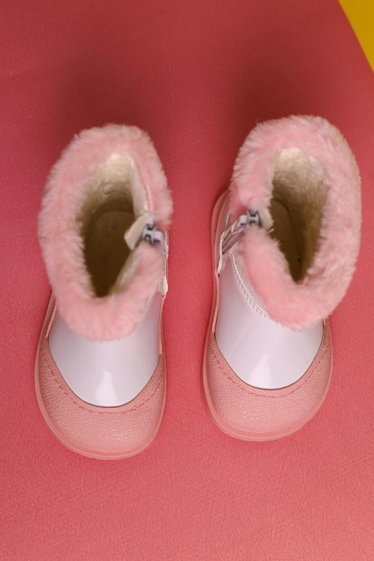 Elea Pink Striped Character Print Fur-Lined Baby Boots