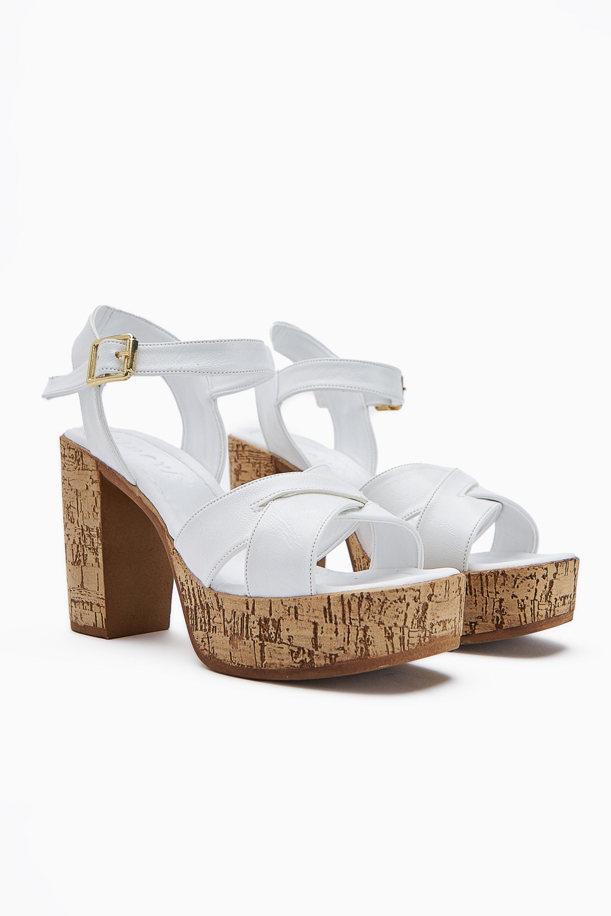 Hera White Cross-Strap Platform Heeled Sandals for Women