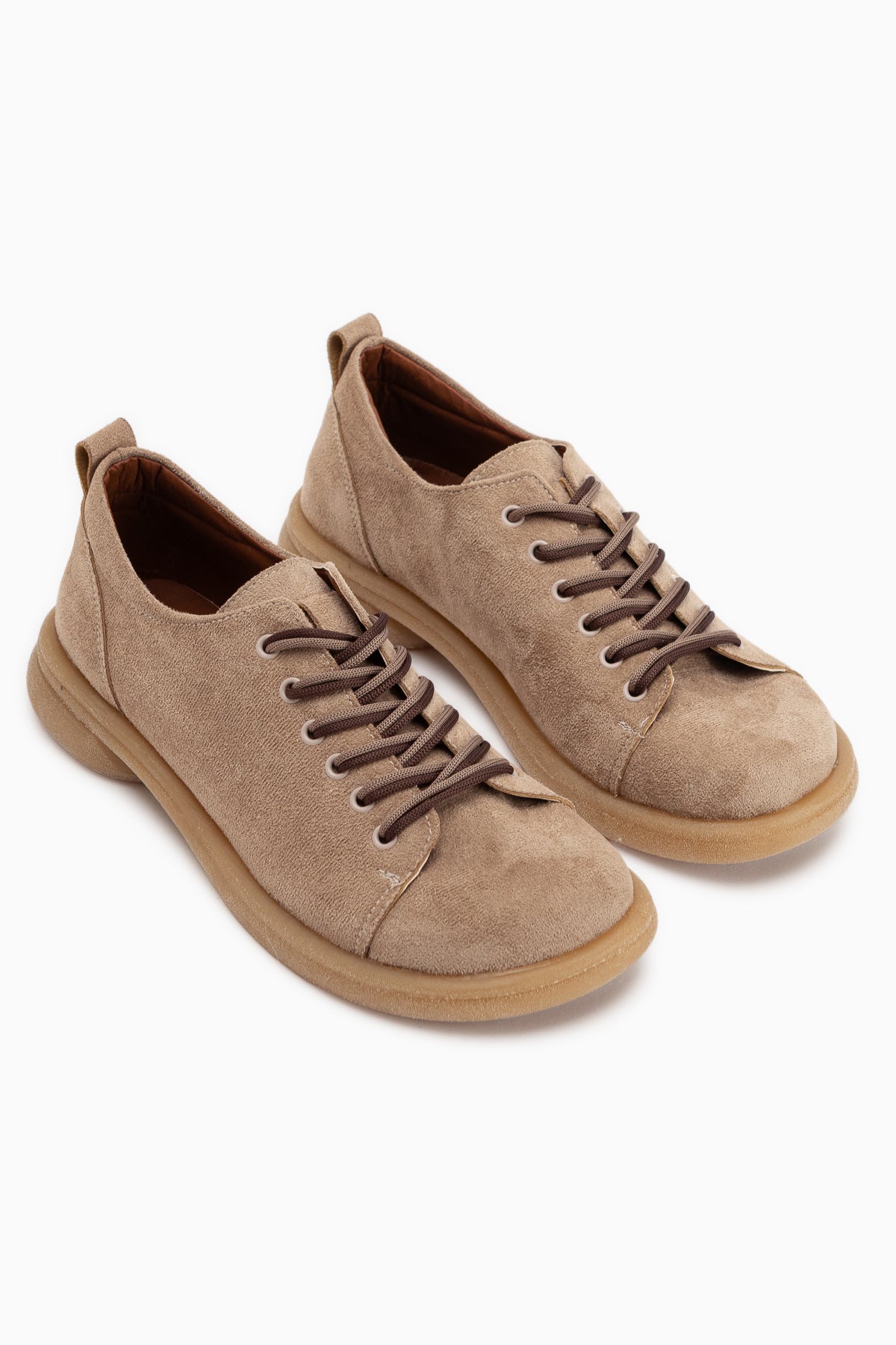 Estella Beige Suede Lace-Up Casual Women’s Shoes