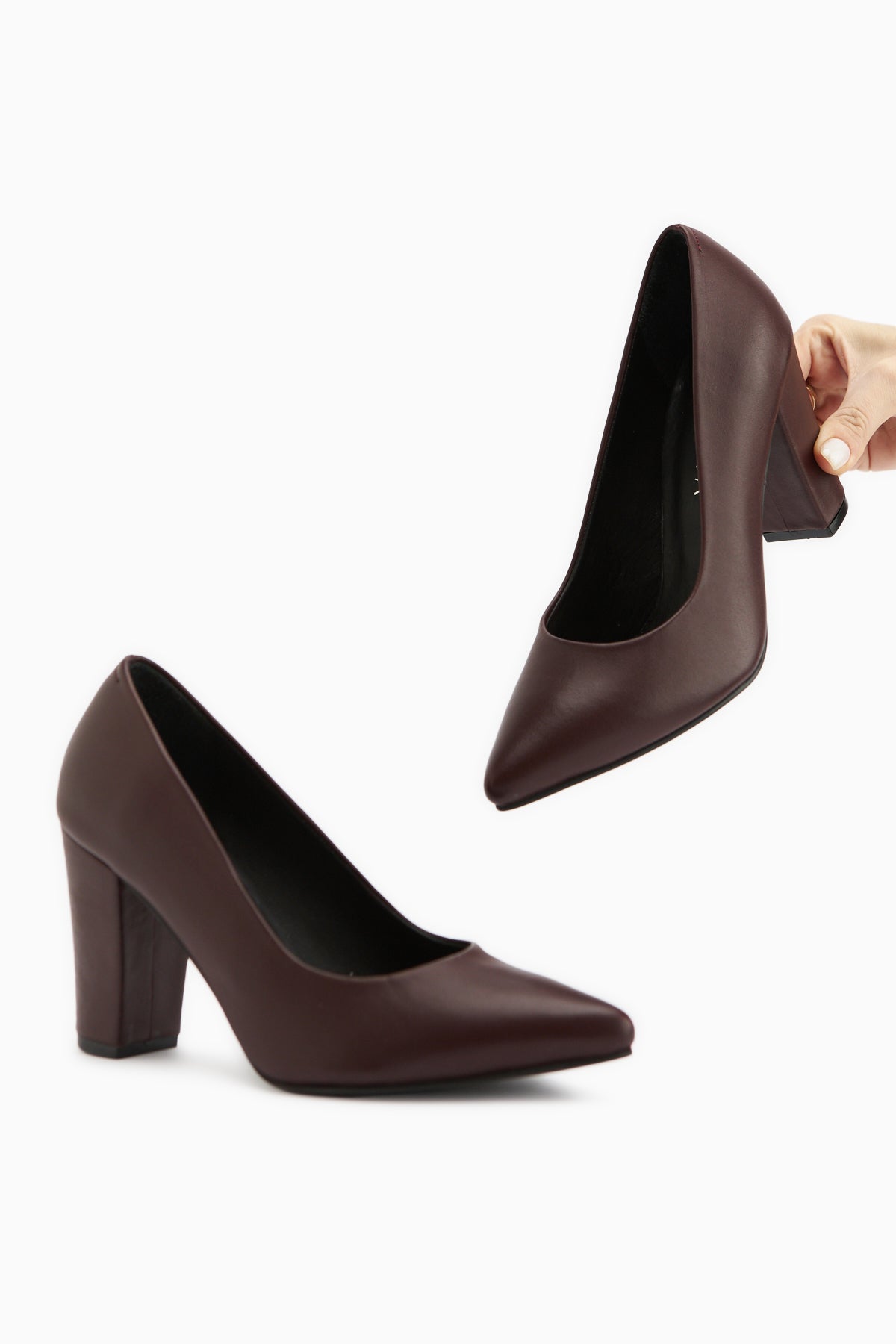 Emily Genuine Leather Burgundy Thick Heeled Women’s Shoes