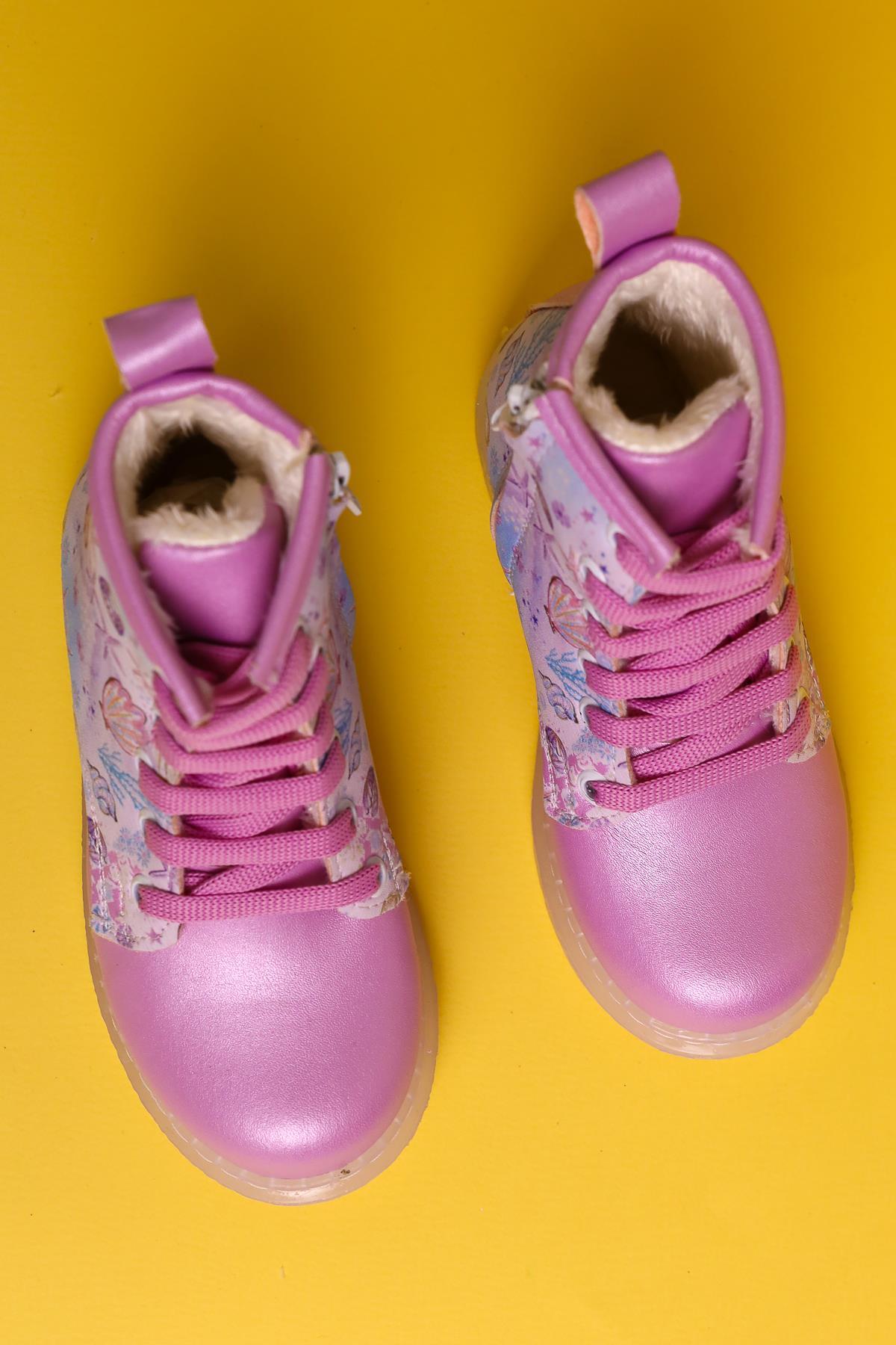 Johannah Purple Sea Life Print Light-Up Lace-Up Kids' Boots