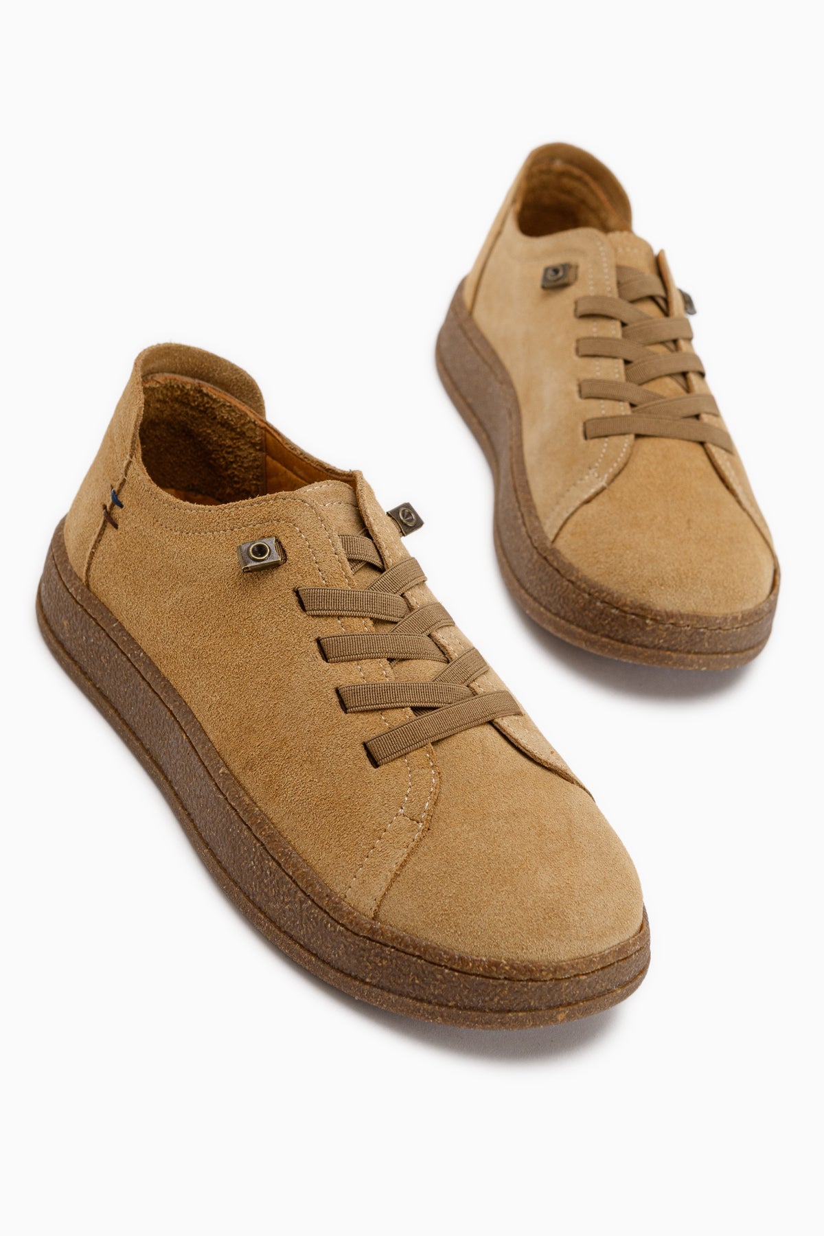 Judi Hakiki Deri Camel Süet Rahat Tabanlı Kadın Sneakers