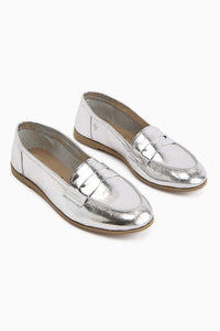 Solina Genuine Leather Silver Patent Moccasin Comfortable Daily Loafer
