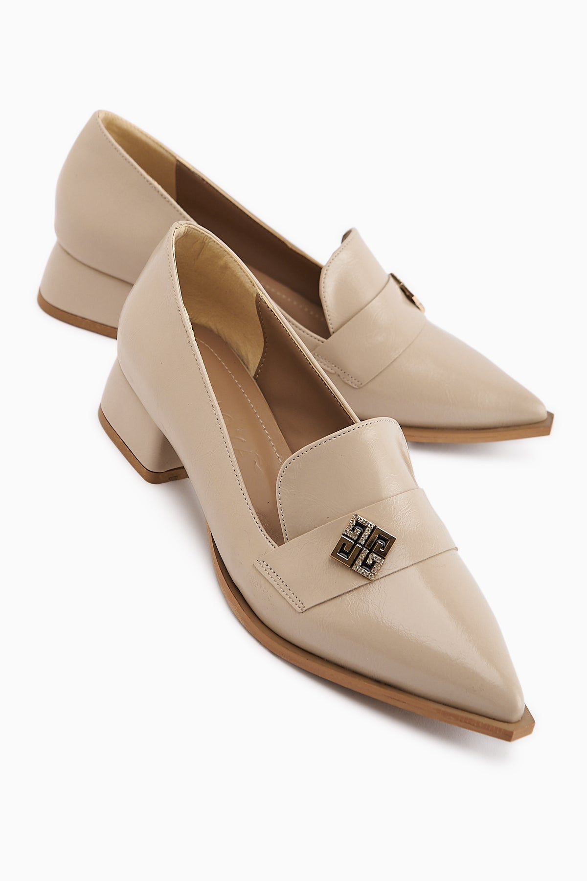 Jaklin Women's Beige Pointed Toe Low Heel Shoe