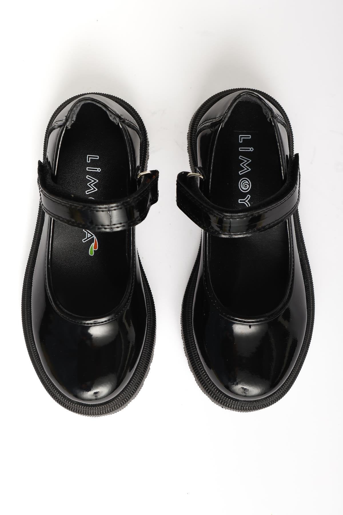 Janina Black Patent Leather Velcro Detailed Kids' Casual Shoes
