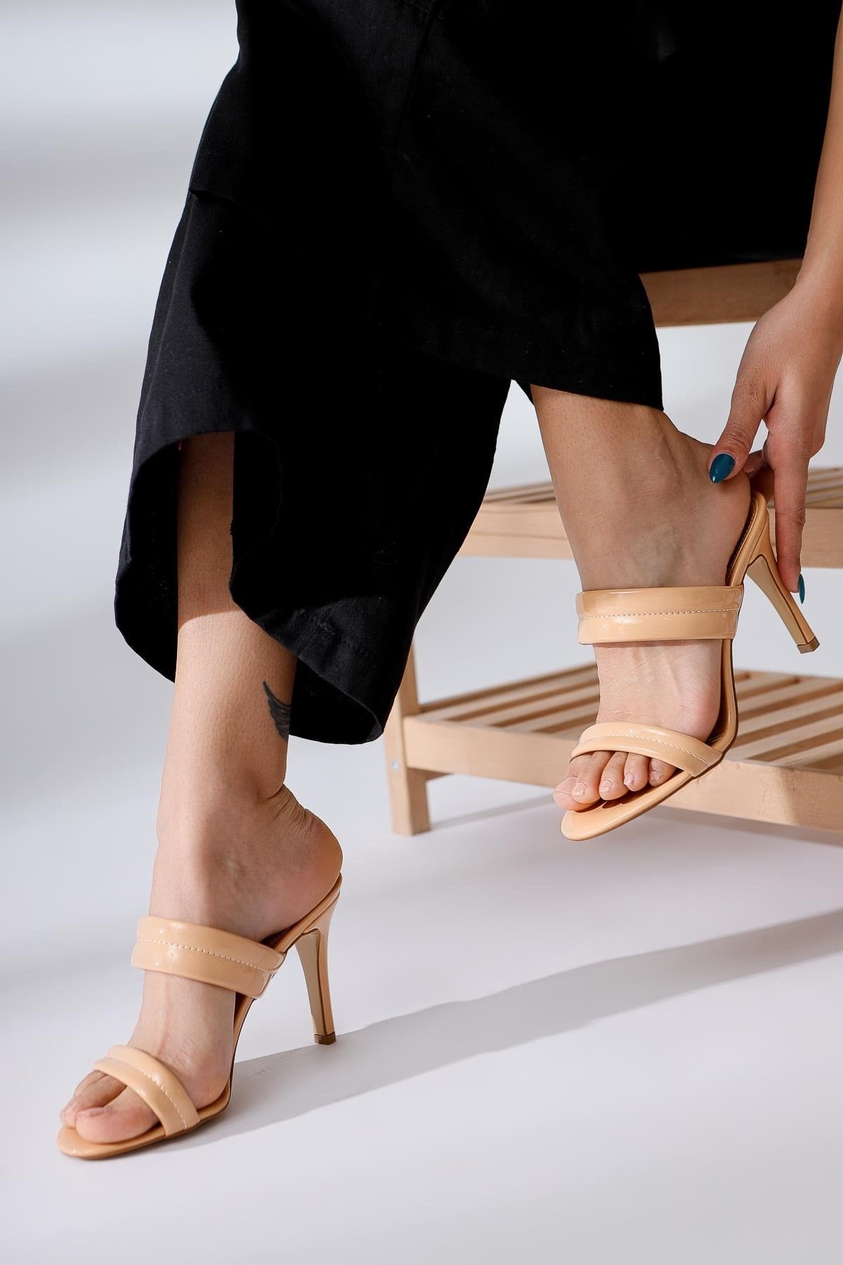 Rhoda Nude Oval Toe Strappy Heeled Slippers