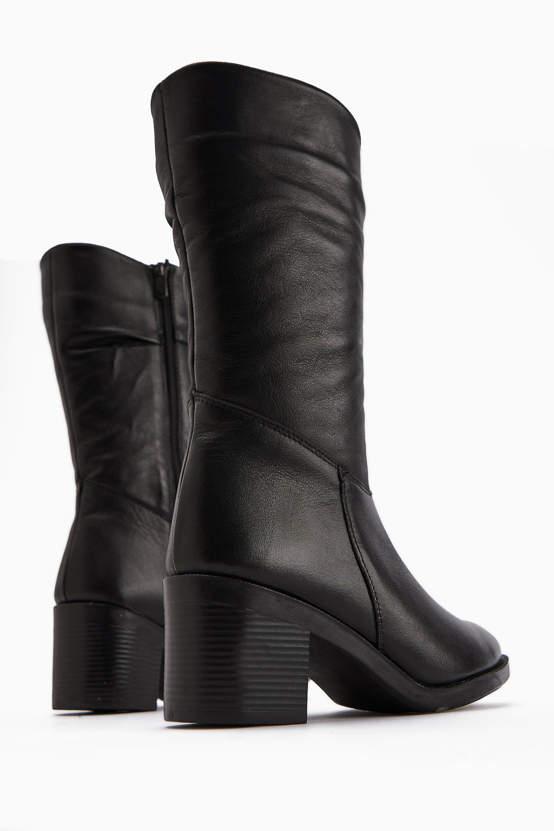 Sahara - Genuine Leather Black Gusseted Zip Knee-High Boot (Women)