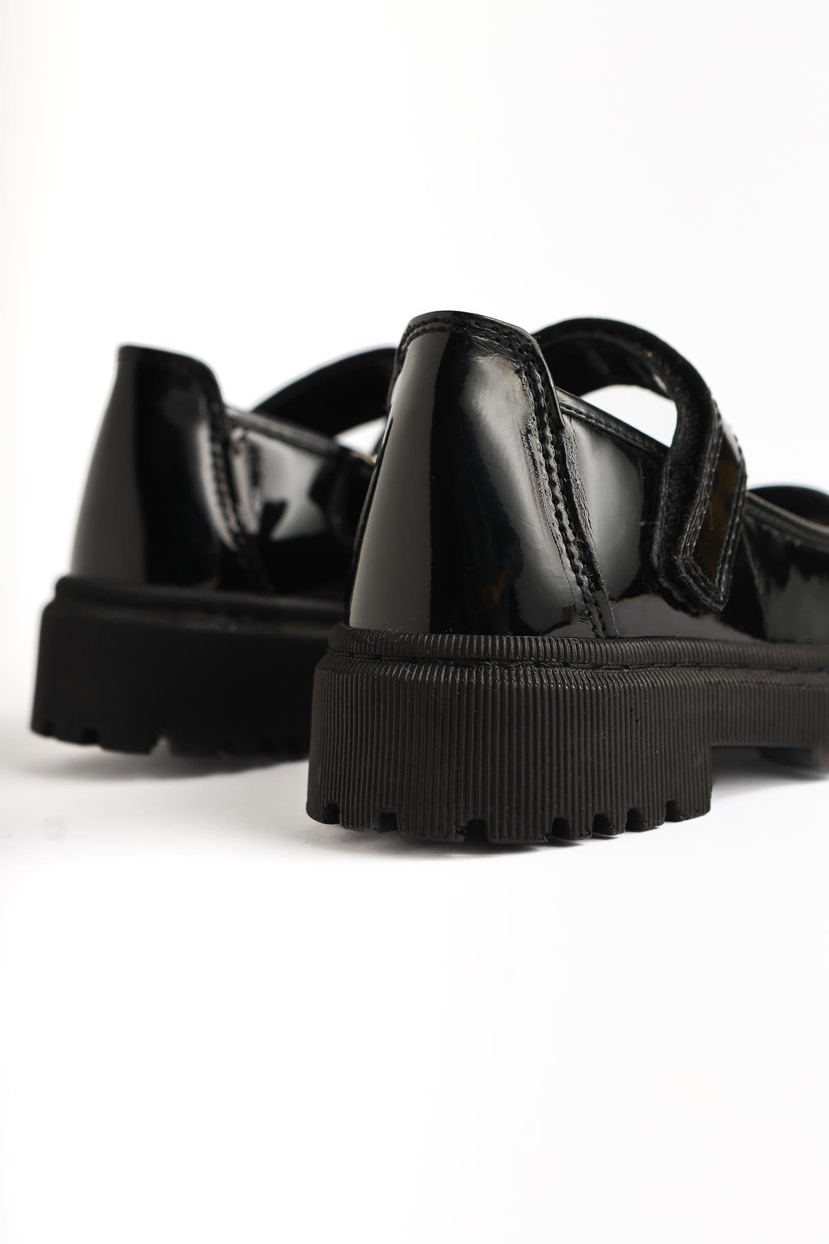 Janina Black Patent Leather Velcro Detailed Kids' Casual Shoes