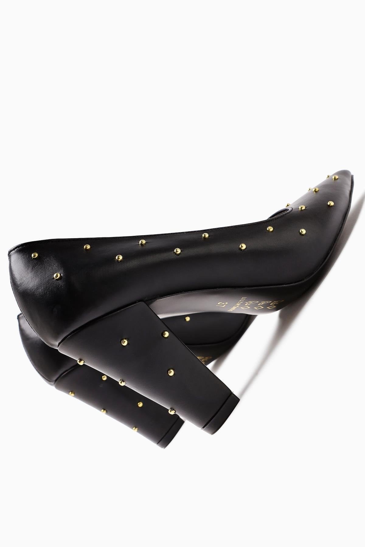 Audrey Black Pointed-Toe Studded Detail Heels