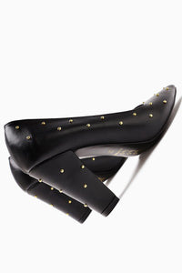 Audrey Black Pointed-Toe Studded Detail Heels