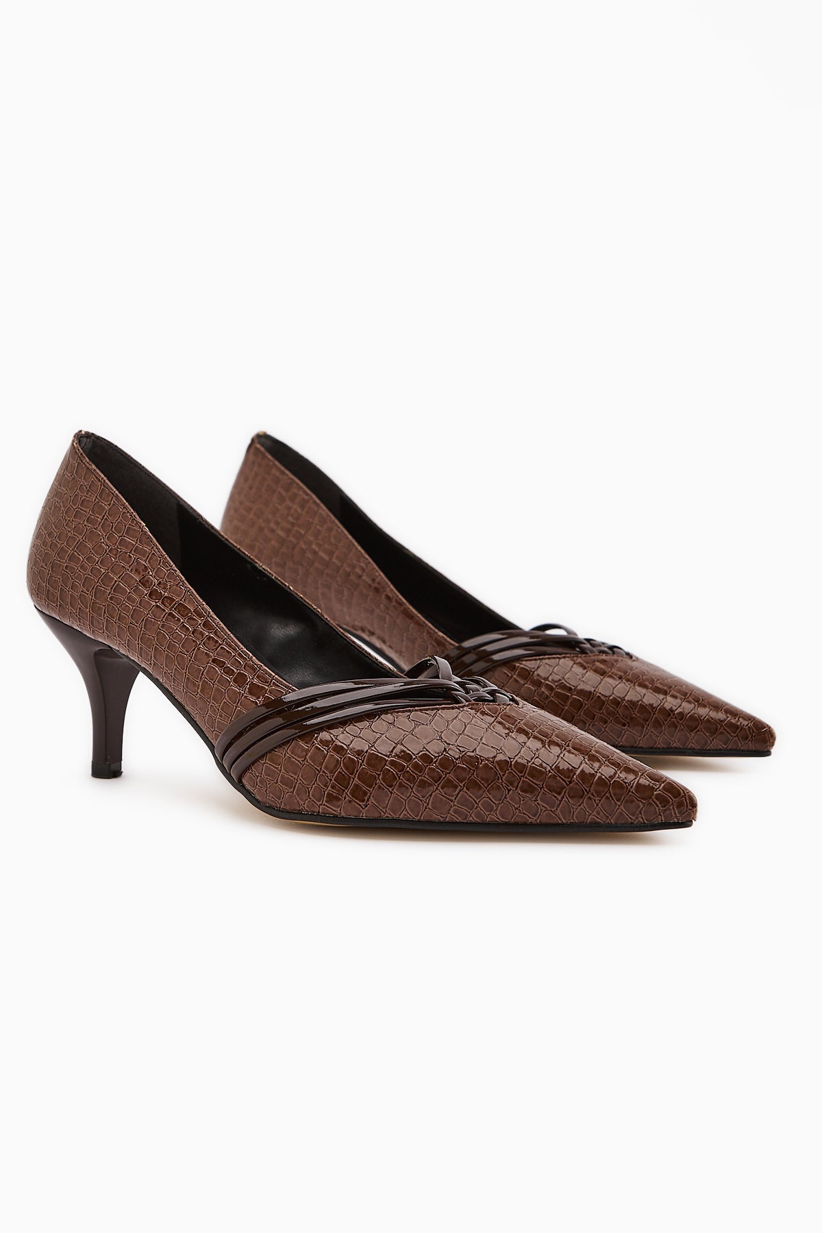 Riyam Women's Coffee Crocodile Pattern Stiletto Shoe