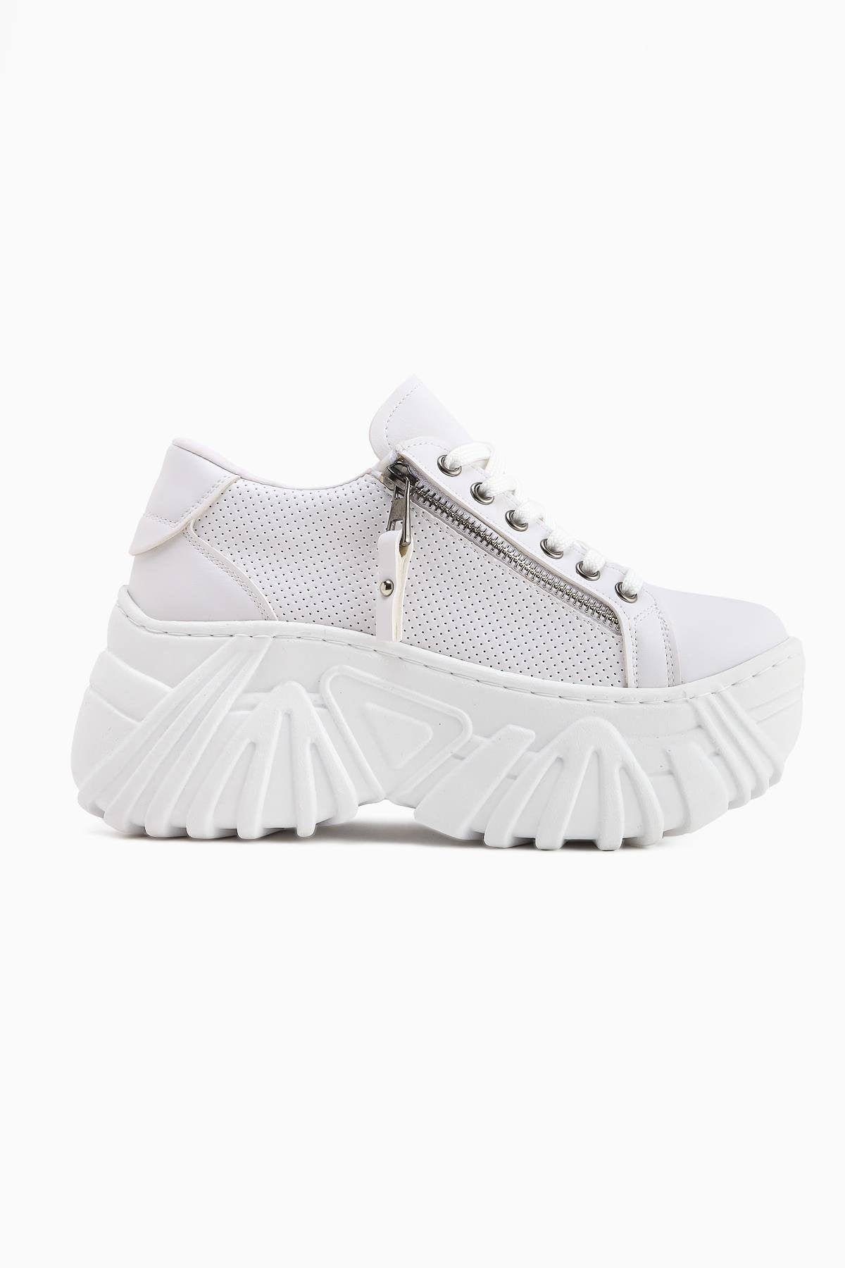 Betty – White Zipper-Detail Platform Sneaker (Women)