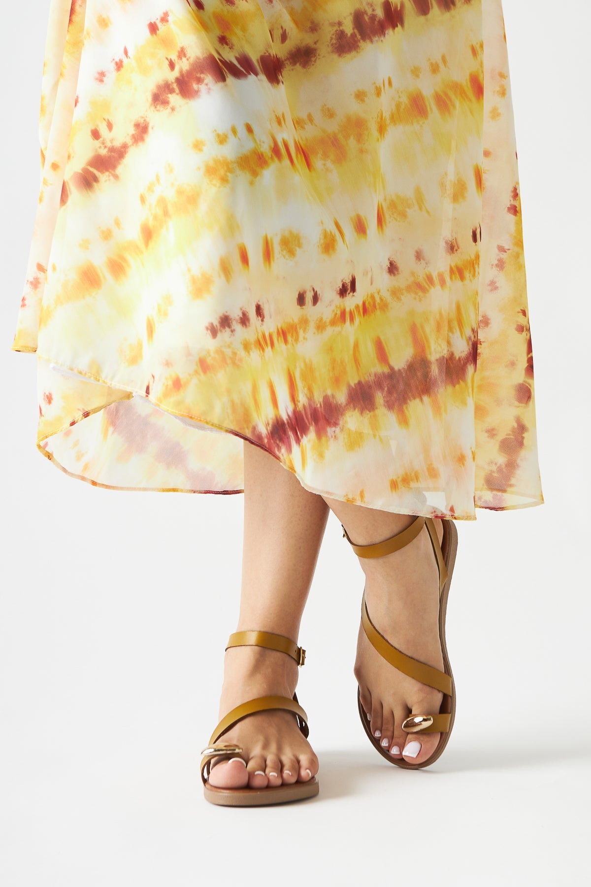 Anisa Mustard Cross-Strap Buckled Women's Thong Sandals