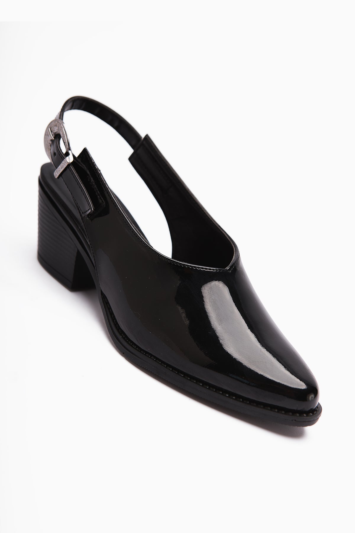 Emira Black Patent Leather Sandals with Closed Toe
