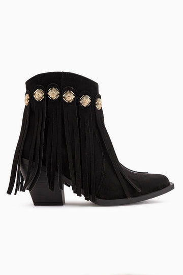 Rodeo Black Suede Fringed Thick Heeled Women’s Western Boots