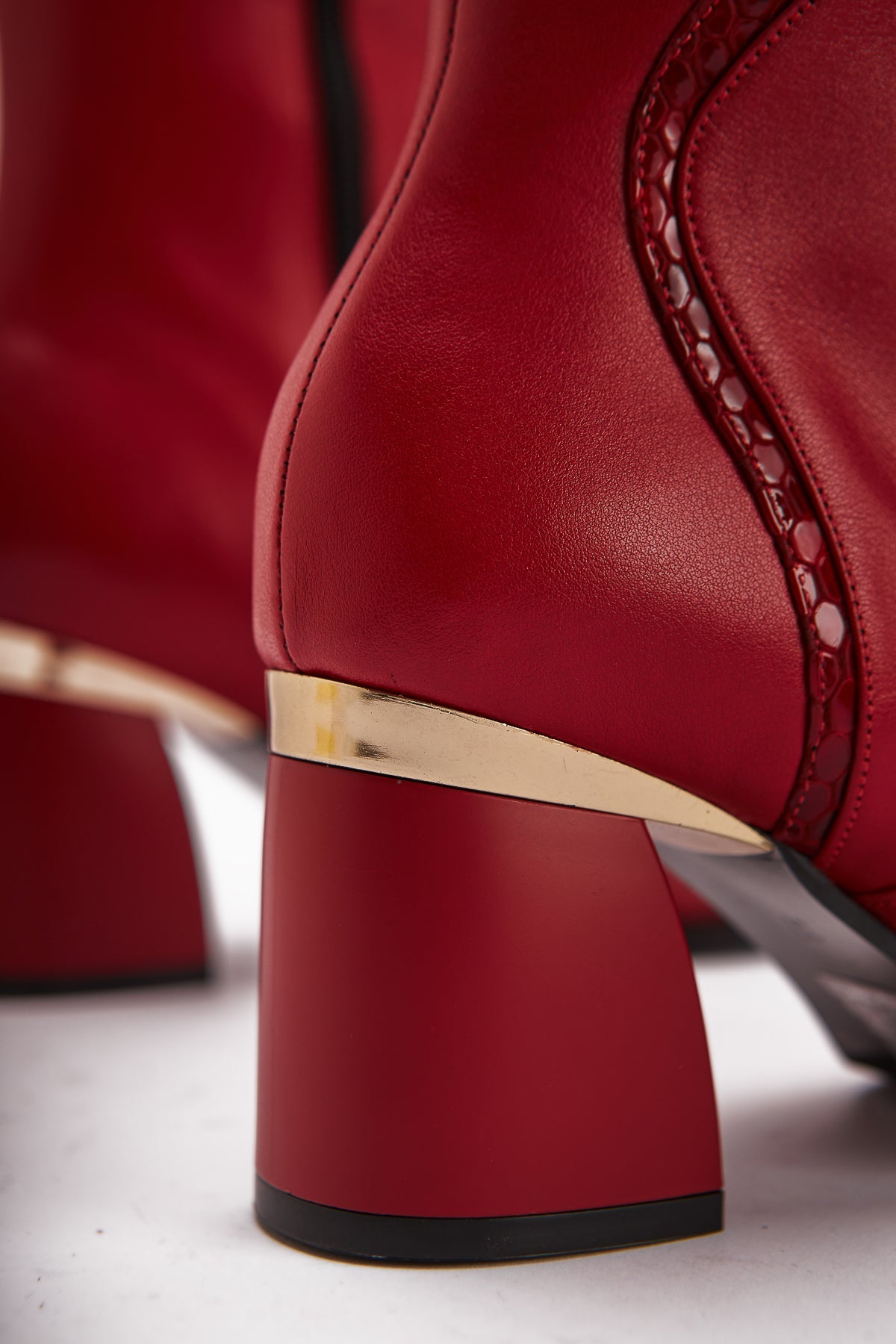 Kaylin – Genuine Leather Red Snake-Print Detail Heeled Knee-High Boot (Women)