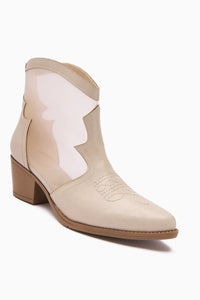 Sevala Beige Embroidered Western Women's Summer Boots with Transparent Details
