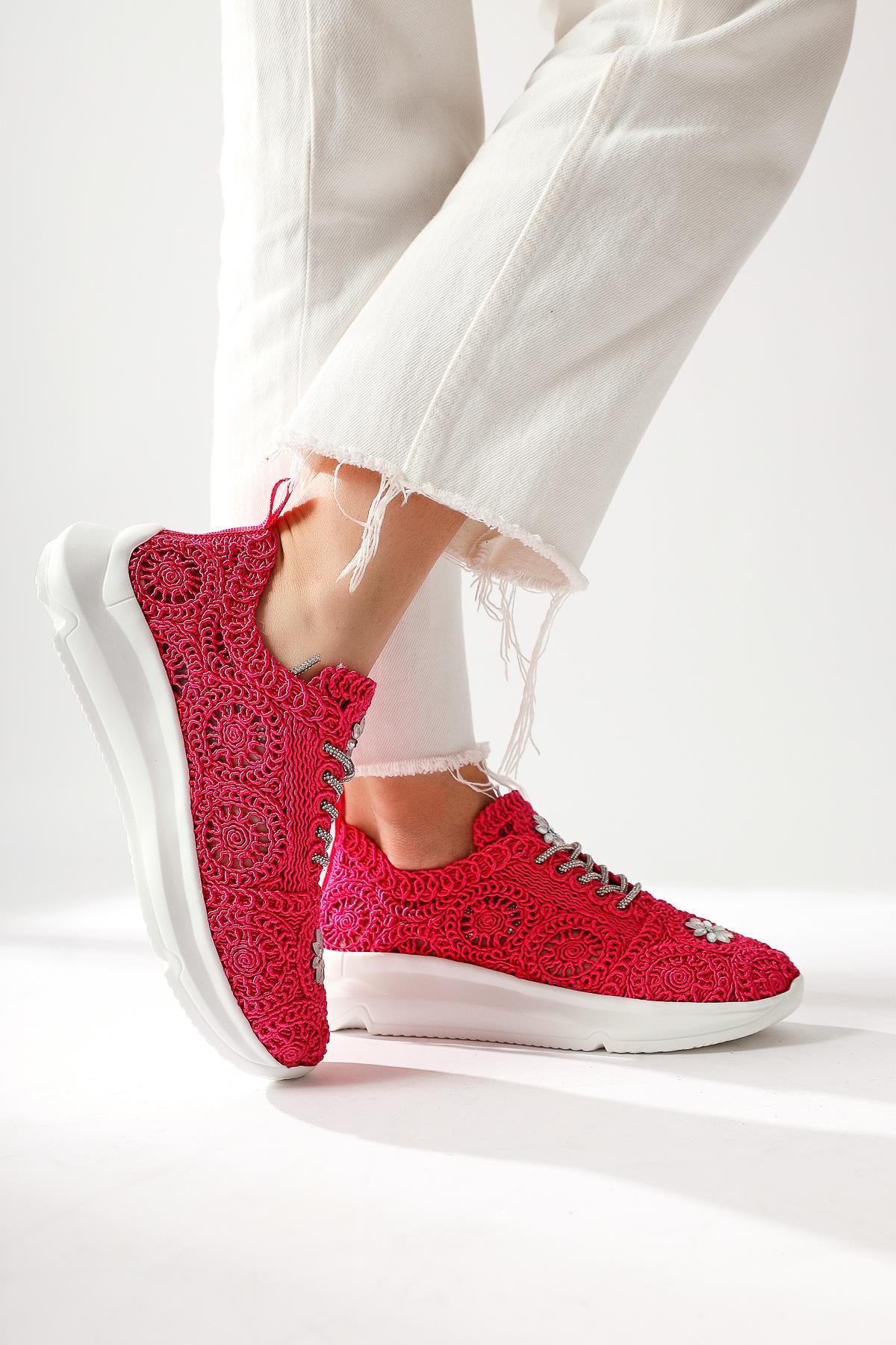 Matty Fuchsia Stone Detail Knit Sneaker