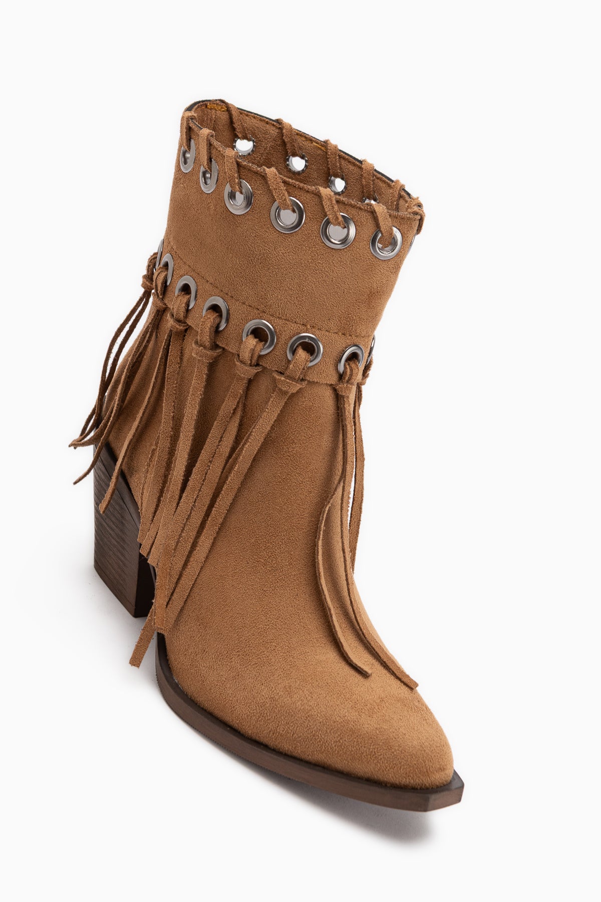 Nessa Tan Suede Fringed Chunky Heeled Women’s Cowboy Boots