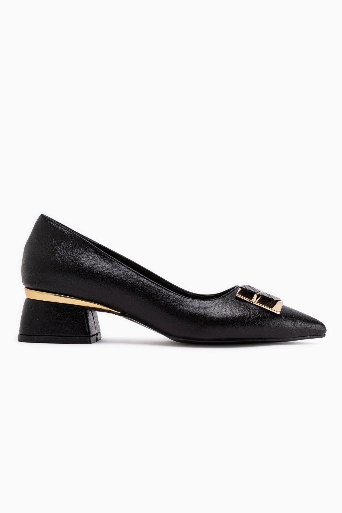 Cindie Black Asymmetrical Buckle Detailed Women’s Heeled Shoes