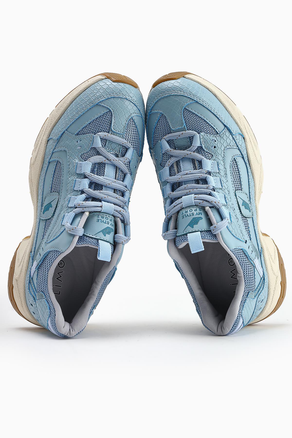 Caisa Blue Textile Detailed Lace-Up Women's Sneakers