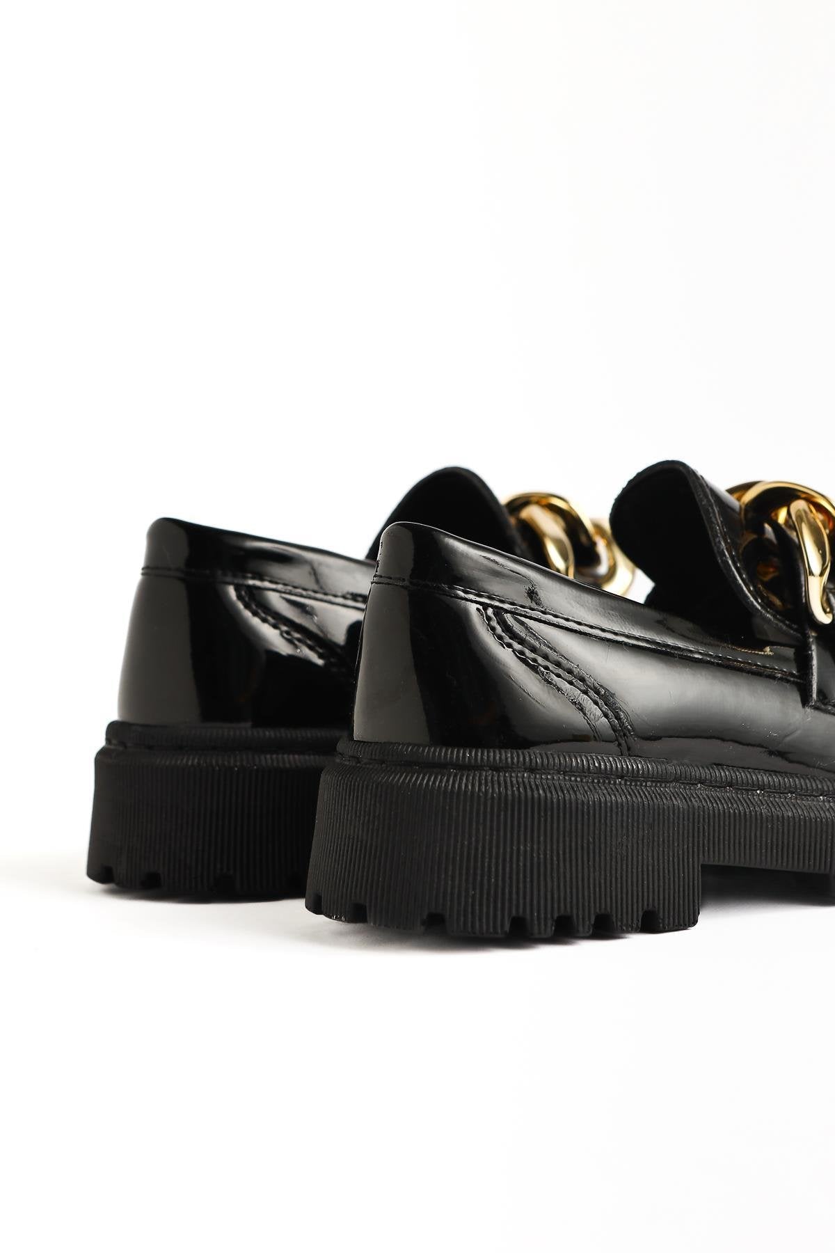 Fiori Black Patent Leather Kids' Moccasins with Buckle Detail
