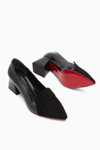 Gisela Black Suede Detailed Patent Leather Heeled Women's Shoes