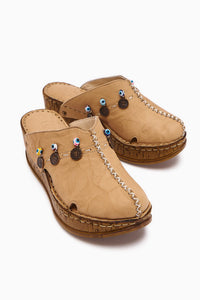 Mabel Genuine Leather Antique Mink with Evil Eye Detail Comfort Clog Slipper