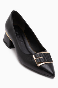 Cindie Black Asymmetrical Buckle Detailed Women’s Heeled Shoes