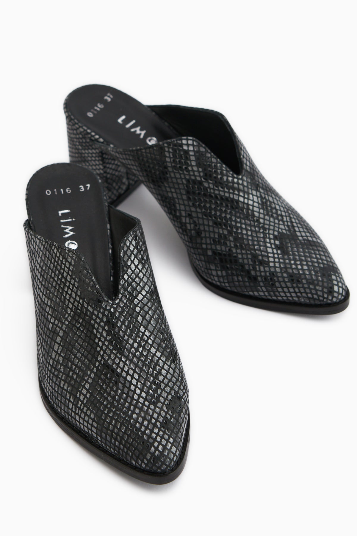 Rachel Genuine Leather Black Snake Pattern Women’s Heeled Slippers