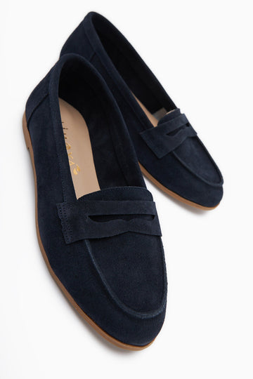 Solina Genuine Leather – Navy Suede Loafer (Women)