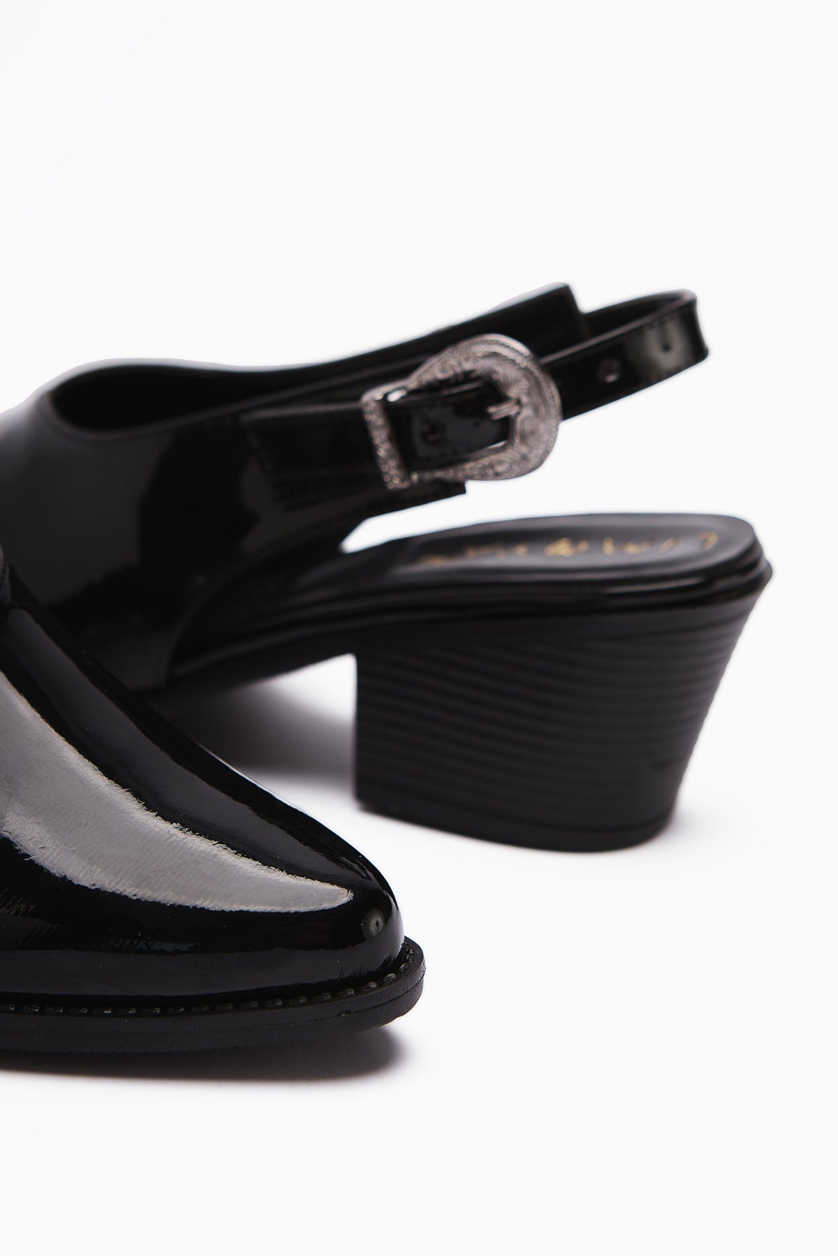 Emira Black Patent Leather Sandals with Closed Toe