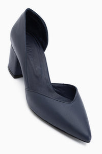 Albena Genuine Leather Navy Pointed Toe Detailed Heeled Women’s Shoes