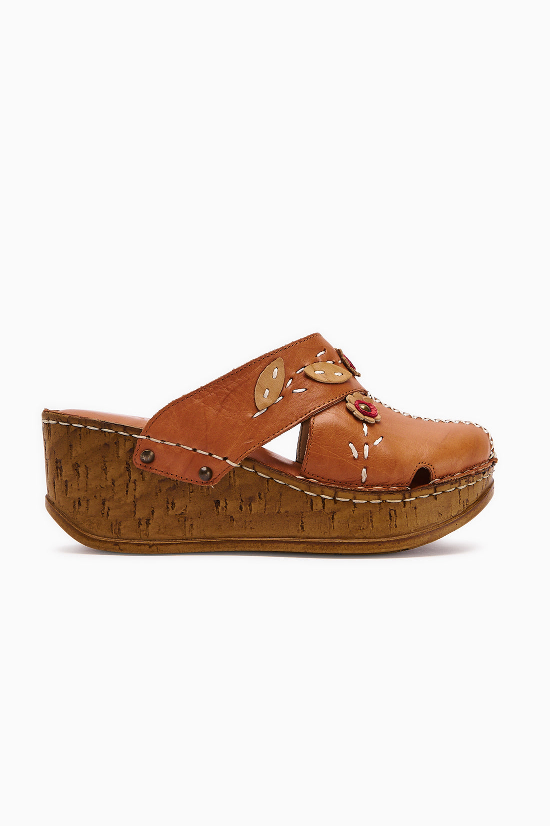 Genuine Leather Alto Tan Wedge Slippers with Vintage Sole Comfort Slippers