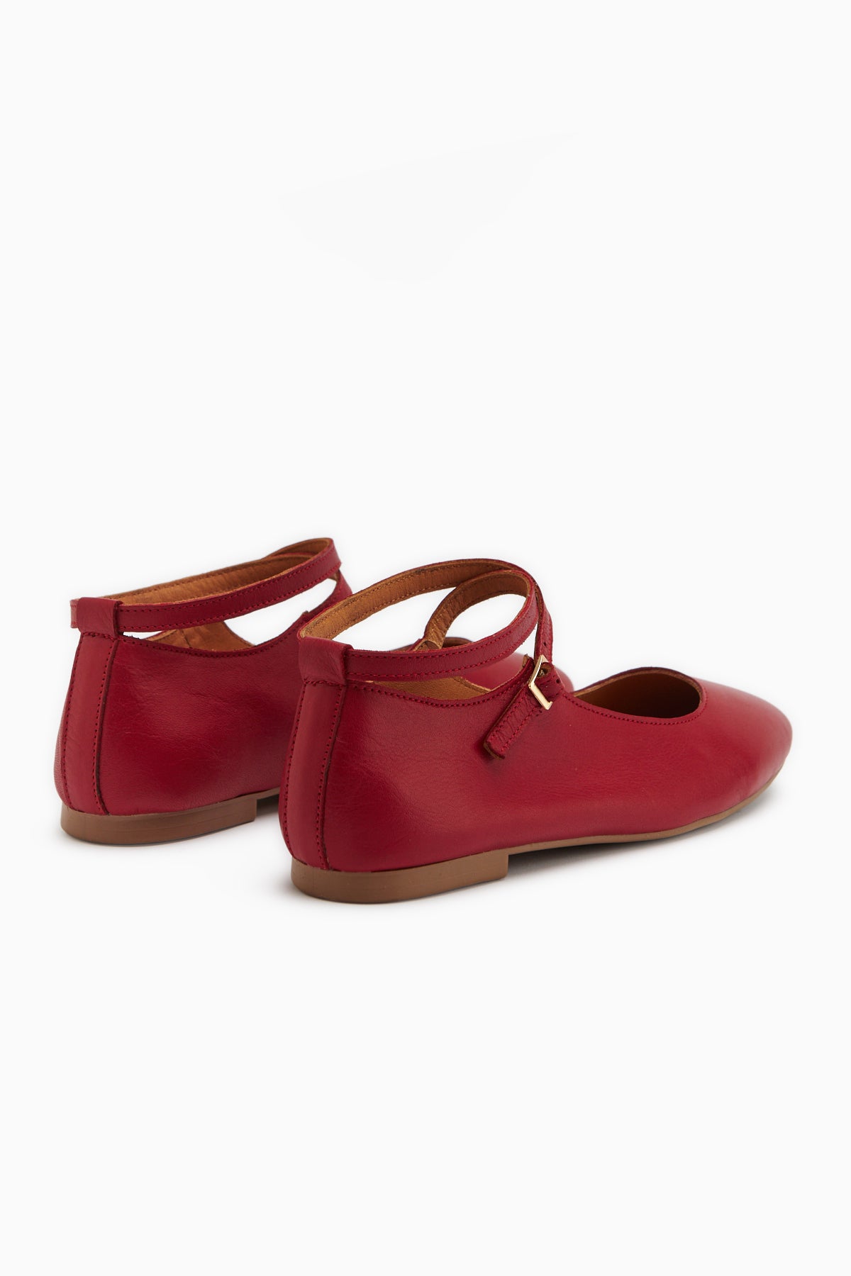 Genuine Leather Red Cross Strap Women’s Ballet Flats